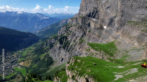  Swiss nature scenery. Gemmi pass (Gemmipass) cable car near Leukerbad resort. popular for hiking activities in Switzerland, Valais canton
 photo