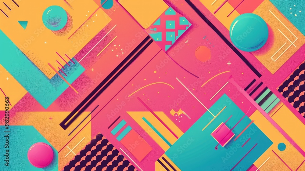 90s retro aesthetic with vibrant colors, geometric shapes, minimalist, copy space, vector illustration style 90s retro aesthetic with vibrant colors, geometric shapes, minimalist, copy space, vector illustration style
