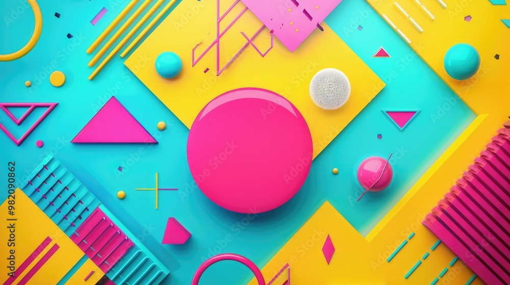90s retro aesthetic with vibrant colors, geometric shapes, minimalist, copy space, vector illustration style 90s retro aesthetic with vibrant colors, geometric shapes, minimalist, copy space, vector illustration style
