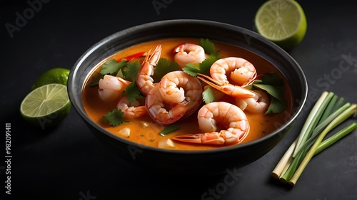 Delicious Shrimp Soup in Black Bowl - Food Photography