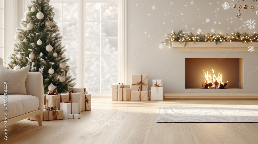 A cozy, festive room featuring a decorated Christmas tree, wrapped gifts, a fireplace, and soft lighting, creating a warm holiday atmosphere. A cozy, festive room featuring a decorated Christmas tree, wrapped gifts, a fireplace, and soft lighting, creating a warm holiday atmosphere.