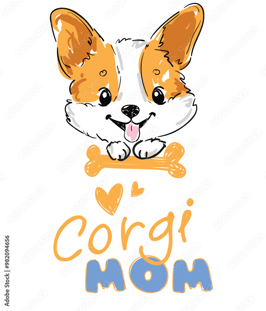 corgi mom print hand drawn cute illustration vector kids print corgi mom print hand drawn cute illustration vector kids print