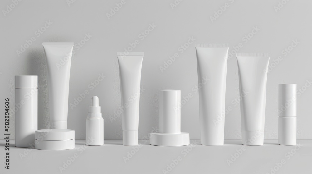 White Cosmetics Products on a White Background White Cosmetics Products on a White Background