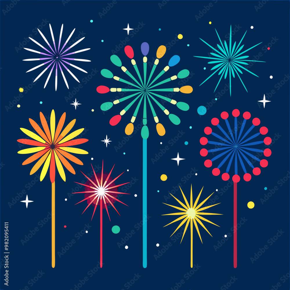 Naklejka premium Collection of Festive Fireworks Of Various Colors Arrangments