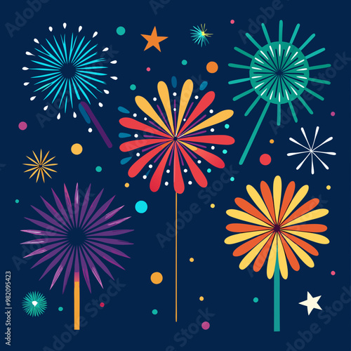 Collection of Festive Fireworks Of Various Colors Arrangments