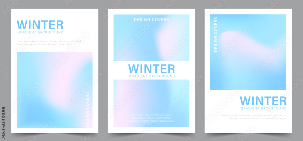Set of Winter Gradient Backgrounds. Modern vector illustration. Iridescent aura card. Pastel minimalist backdrop for social media, business card or website design. Set of Winter Gradient Backgrounds. Modern vector illustration. Iridescent aura card. Pastel minimalist backdrop for social media, business card or website design.