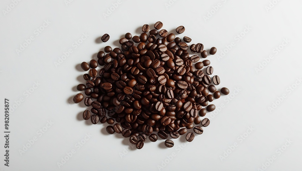 Coffee beans scattered across clean white surface a modern kitchen Coffee beans scattered across clean white surface a modern kitchen