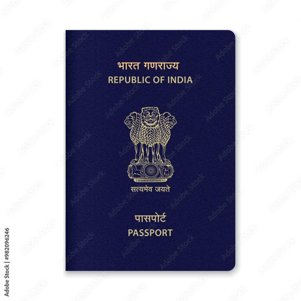 Naklejka premium India Passport Cover with Gold Emblem and Text