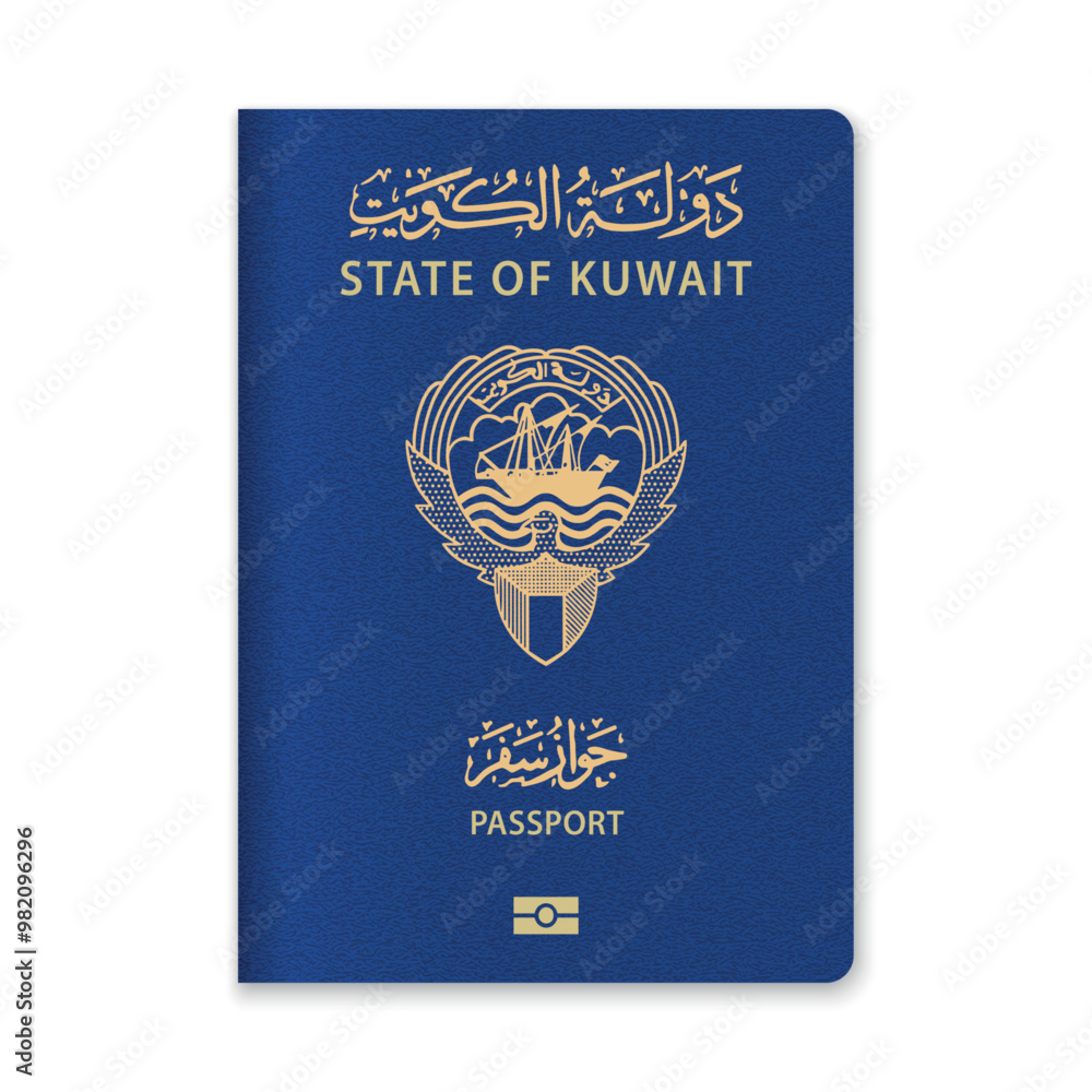 Naklejka premium Kuwait Passport Cover with Gold Emblem and Text
