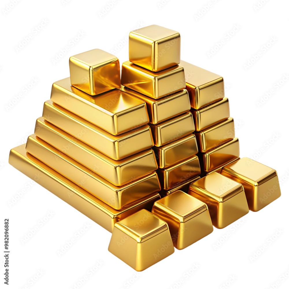 Set of gold bars piles of gold lingots isolated on transparent background. Set of gold bars piles of gold lingots isolated on transparent background.