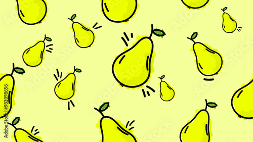 Vector illustration. Seamless pattern of pears. Hand-drawn style. Line art. Color doodle style. Design for wallpaper, background, poster, banner.