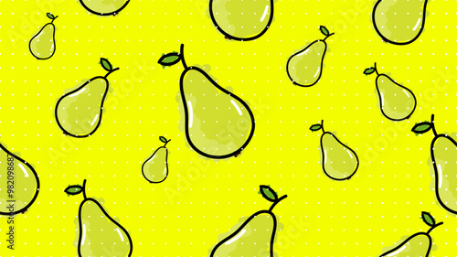 Vector illustration. Seamless pattern of pears. Hand-drawn style. Line art. Color doodle style. Design for wallpaper, background, poster, banner.