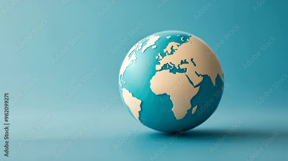 A stylized globe showcasing Europe and Africa on a serene turquoise background A stylized globe showcasing Europe and Africa on a serene turquoise background