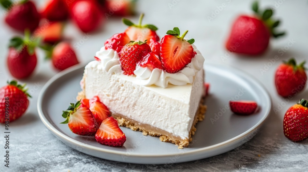 Fresh Strawberry Cream Cake on a Light Plate Fresh Strawberry Cream Cake on a Light Plate