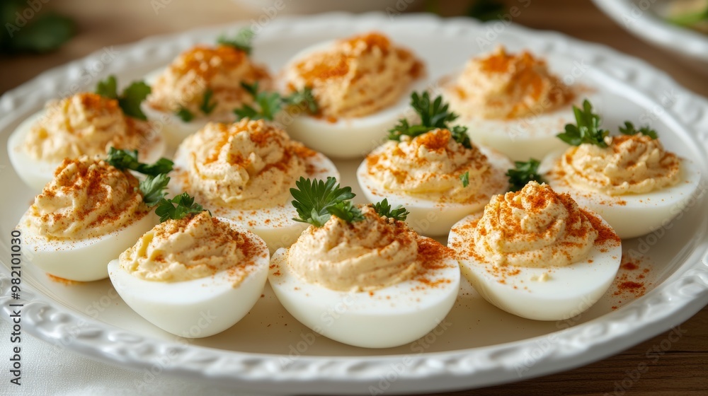Deliciously Creamy Deviled Eggs on Serving Plate Deliciously Creamy Deviled Eggs on Serving Plate