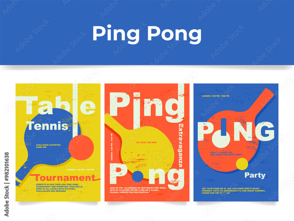 Fototapeta premium Ping pong table tennis tournament party grunge poster design template set vector flat