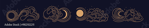 Moon phase line art vector set. New moon to full