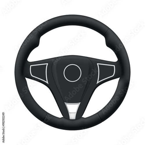 Steering wheel car automobile driving transportation control realistic vector illustration