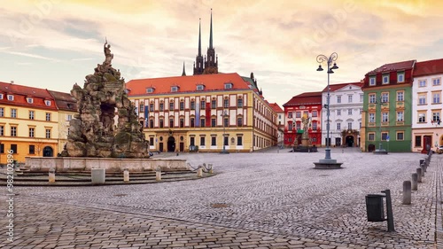 Time lapse of Brno -  Zeleny trh square at dramatic sunset, Czech Republic