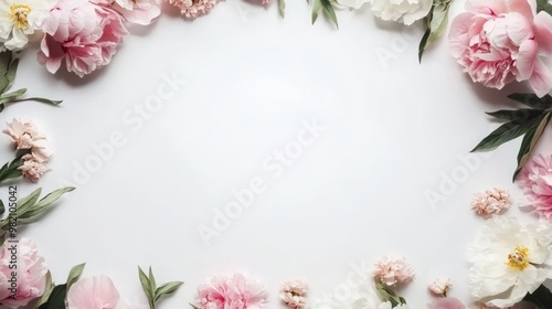 A floral arrangement of pink and white peonies framing a blank space for text or design.