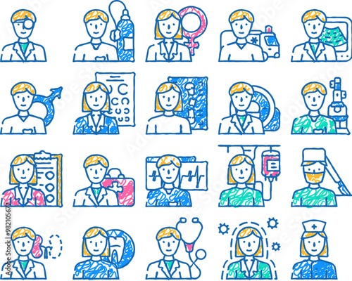 Bilde på lerret medical speciality health treat doodle icons set vector