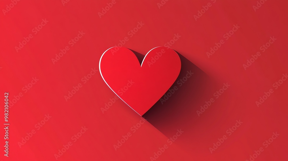 A red heart shape with a shadow on a red background. A red heart shape with a shadow on a red background.