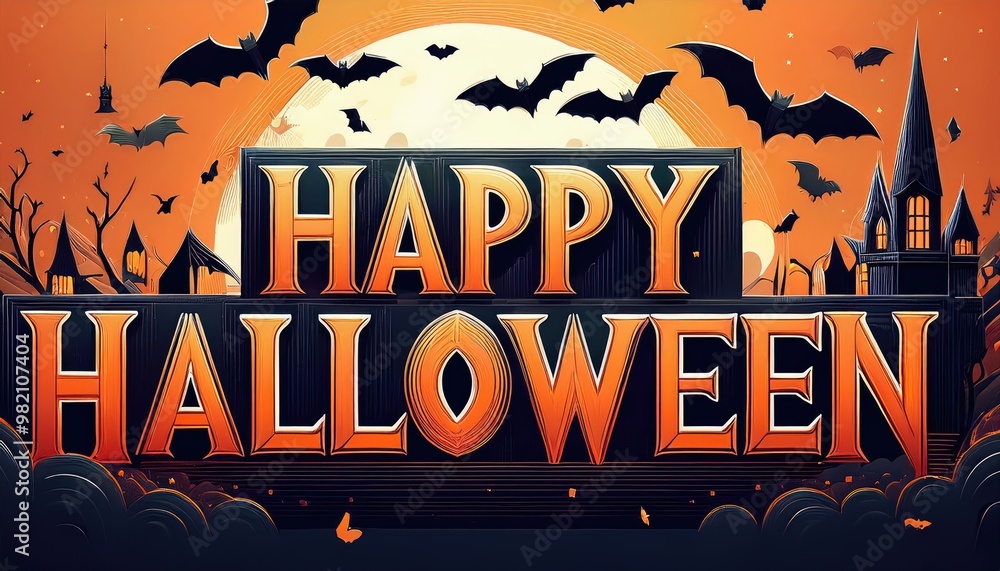 Fototapeta premium halloween party poster. halloween background with pumpkin and bats. halloween background with halloween. halloween party poster. halloween party invitation. scary halloween background. wallpaper
