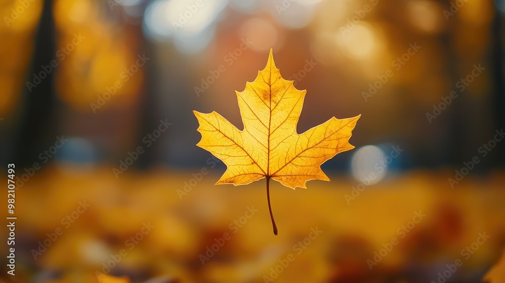 Close-up of a single yellow autumn leaf with bright orange trees in the background, set against a blurred bokeh backdrop, capturing the golden hues of fall in soft sunlight. Close-up of a single yellow autumn leaf with bright orange trees in the background, set against a blurred bokeh backdrop, capturing the golden hues of fall in soft sunlight.
