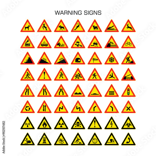 information warning signs to direct the public to a danger, warning, prohibition, disturbance, road area, public facility, road work