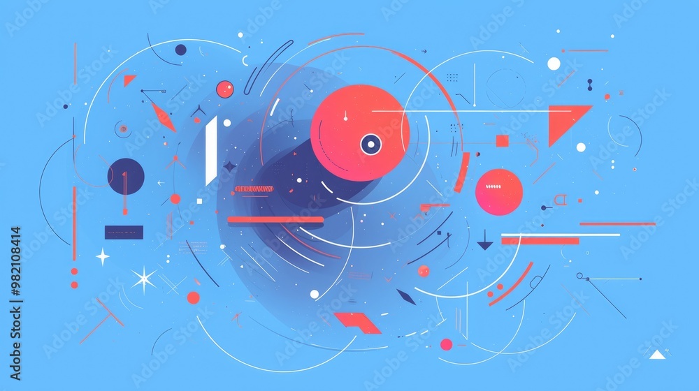 Obraz premium Abstract flat geometric background featuring simple shapes such as circles squares and lines ideal for landing page design Vector illustration