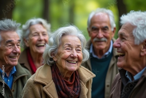 Parents gathered smiling with happy feelings in a park. International Day of Older Persons. 