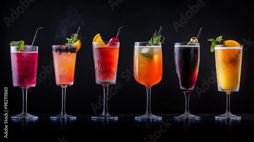 Set of various colorful cocktails. Cocktail bar banner