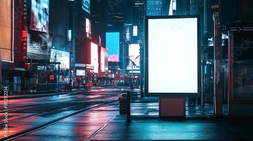 standing blank billboard at night city, new york times square blank billboard mock up