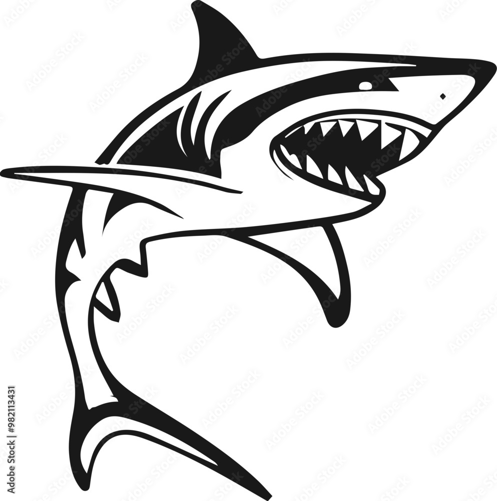 Fototapeta premium Shark Outline Drawing Svg