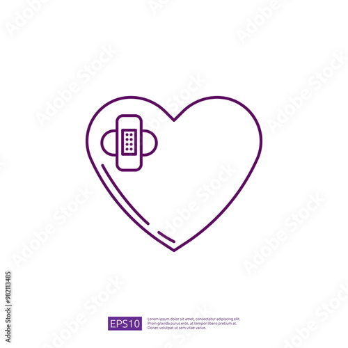 Heart with Band-Aid Illustration. Love, Healing, and Recovery Concept.