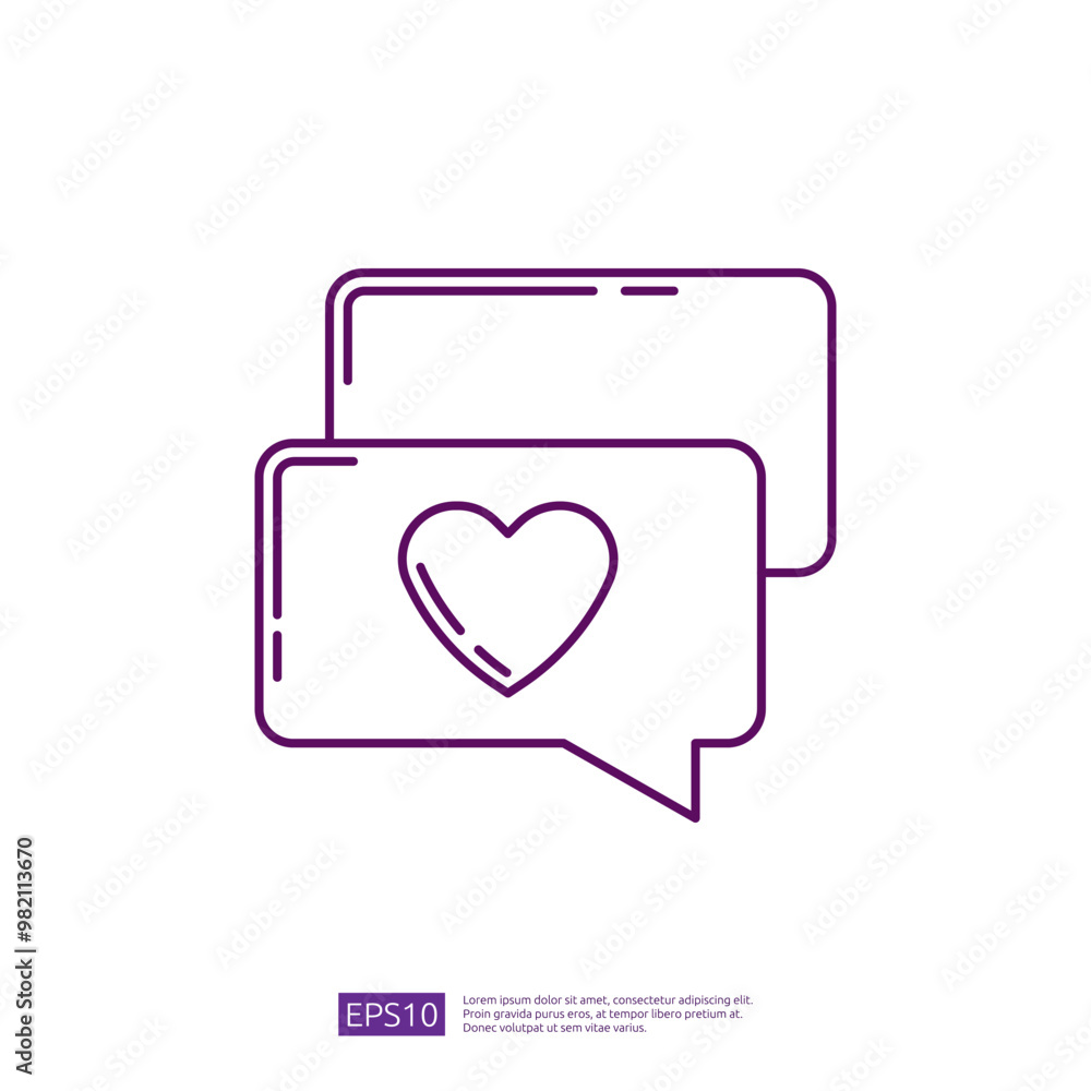 Purple Line Icon of a Chat Bubble With Heart for Social Media, Website, Mobile App Purple Line Icon of a Chat Bubble With Heart for Social Media, Website, Mobile App