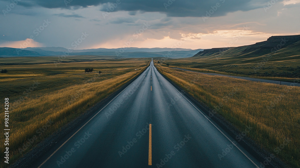 Fototapeta premium A long, straight road that crosses several states in the country.