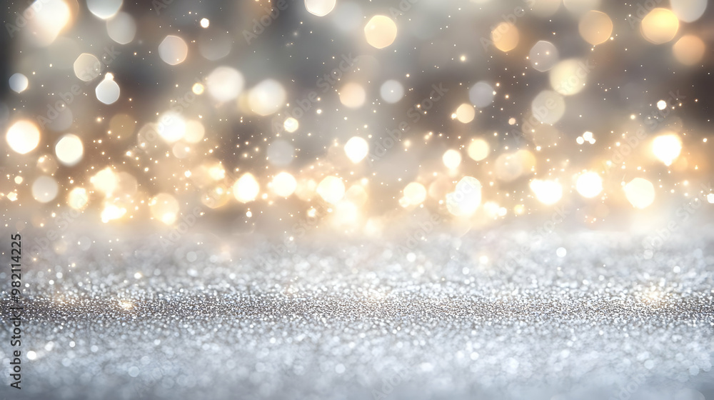Abstract Silver Glitter Background with Golden Bokeh Lights for Festive Occasions Abstract Silver Glitter Background with Golden Bokeh Lights for Festive Occasions