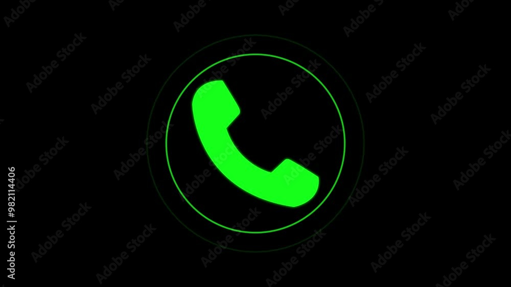 Incoming call concept on mobile phone on black background, green color Call icon animation. Out going call icon with circle. Incoming call concept on mobile phone on black background, green color Call icon animation. Out going call icon with circle.