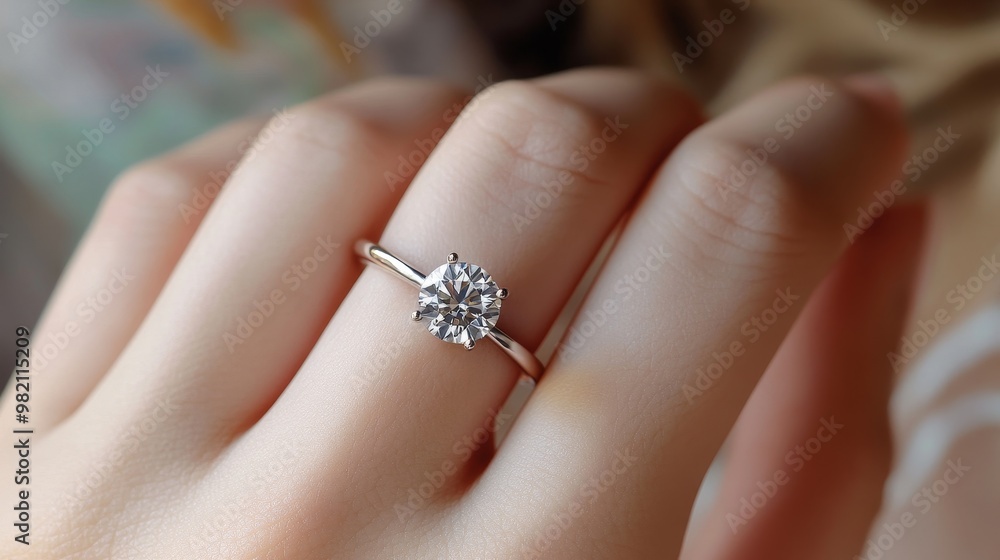 Elegant Diamond Ring Adorning a Woman's Hand, Symbolizing Love and Commitment in Engagement Concept Elegant Diamond Ring Adorning a Woman's Hand, Symbolizing Love and Commitment in Engagement Concept
