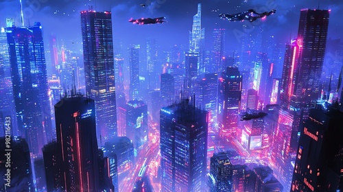 Wallpaper Mural A vibrant, futuristic cityscape with neon lights. Torontodigital.ca