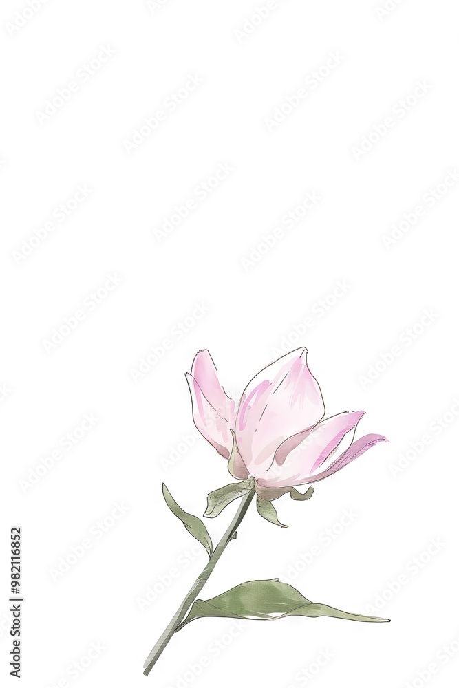 Fototapeta premium A single pink flower, drawn in a watercolor style, with delicate petals and a soft, gentle beauty.