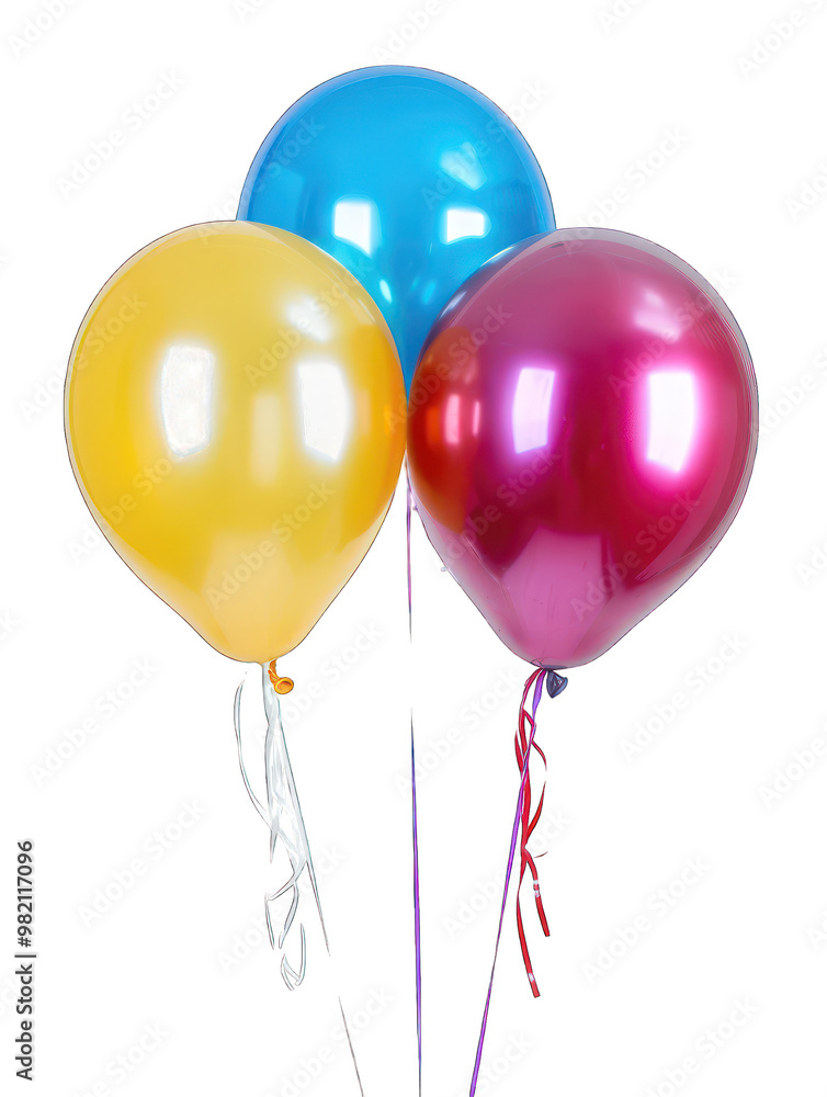 Three colorful balloons in yellow, blue, and pink, ideal for celebrations and events. Three colorful balloons in yellow, blue, and pink, ideal for celebrations and events.