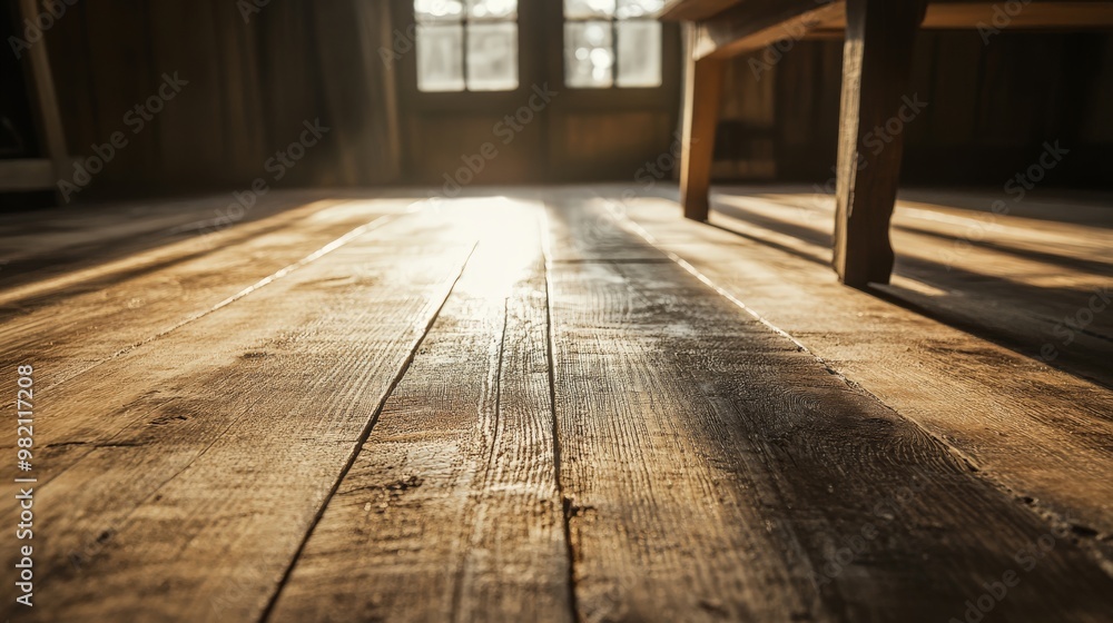 Sunlit rustic wooden floor with natural light shining through a window onto the wooden planks, creating a warm and cozy atmosphere. Sunlit rustic wooden floor with natural light shining through a window onto the wooden planks, creating a warm and cozy atmosphere.