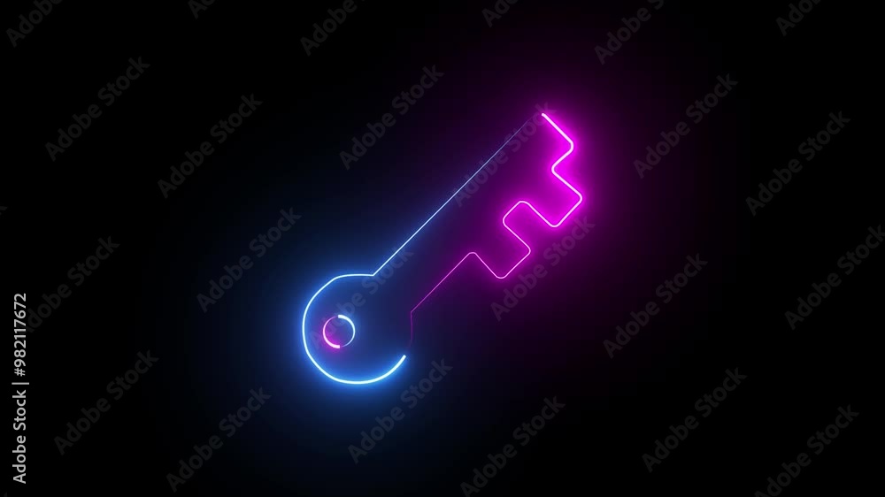 glowing neon key animation icon close open lock sign symbol on black background glowing neon key animation icon close open lock sign symbol on black background