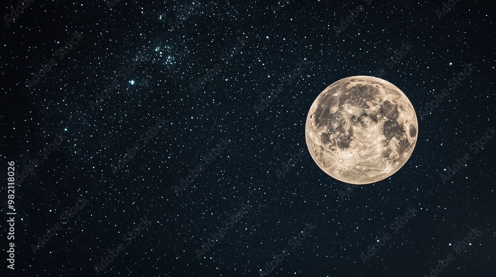 Obraz premium Full moon in the night sky with stars.