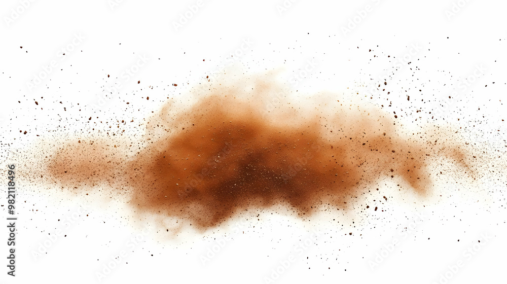 Abstract Brown Dust Explosion Isolated on White Background, A Stunning Image for Design and Creativity Abstract Brown Dust Explosion Isolated on White Background, A Stunning Image for Design and Creativity