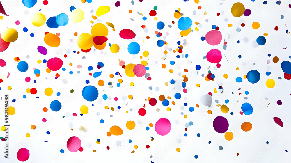 Colorful Confetti Falling on a White Background, Creating a Festive and Joyful Atmosphere Colorful Confetti Falling on a White Background, Creating a Festive and Joyful Atmosphere