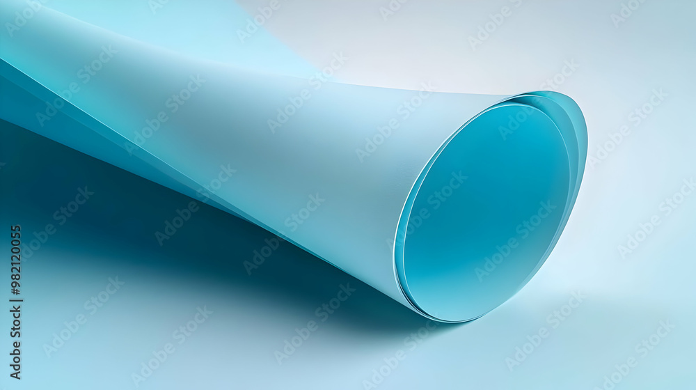 Abstract Blue Paper Rolled into a Tube on a Light Blue Background Abstract Blue Paper Rolled into a Tube on a Light Blue Background