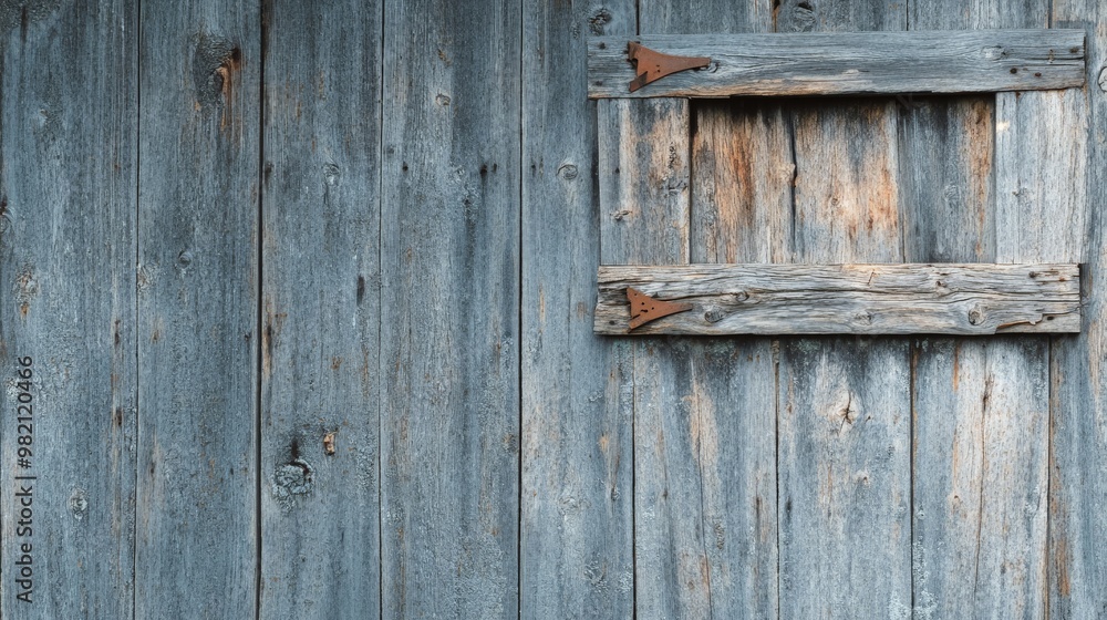 Weathered wooden wall with rustic barn door. Textured blue-gray timber planks highlight aged, rural architecture. Perfect for background use. Weathered wooden wall with rustic barn door. Textured blue-gray timber planks highlight aged, rural architecture. Perfect for background use.